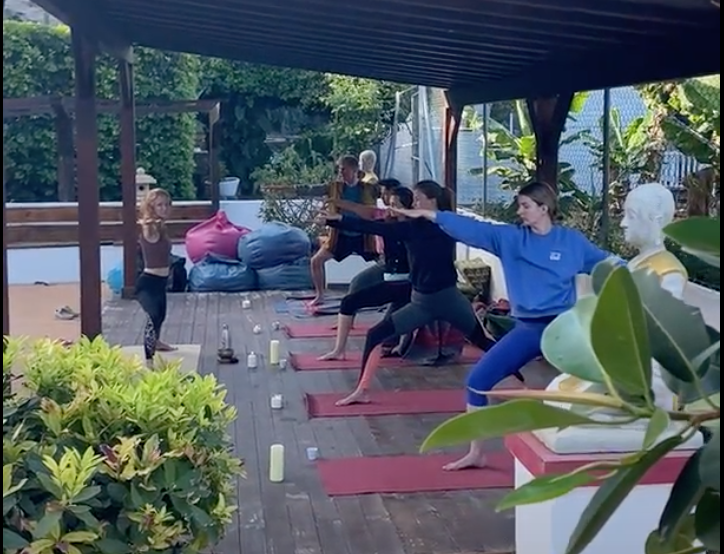 Morning yoga practice on a terrace in Tenerife