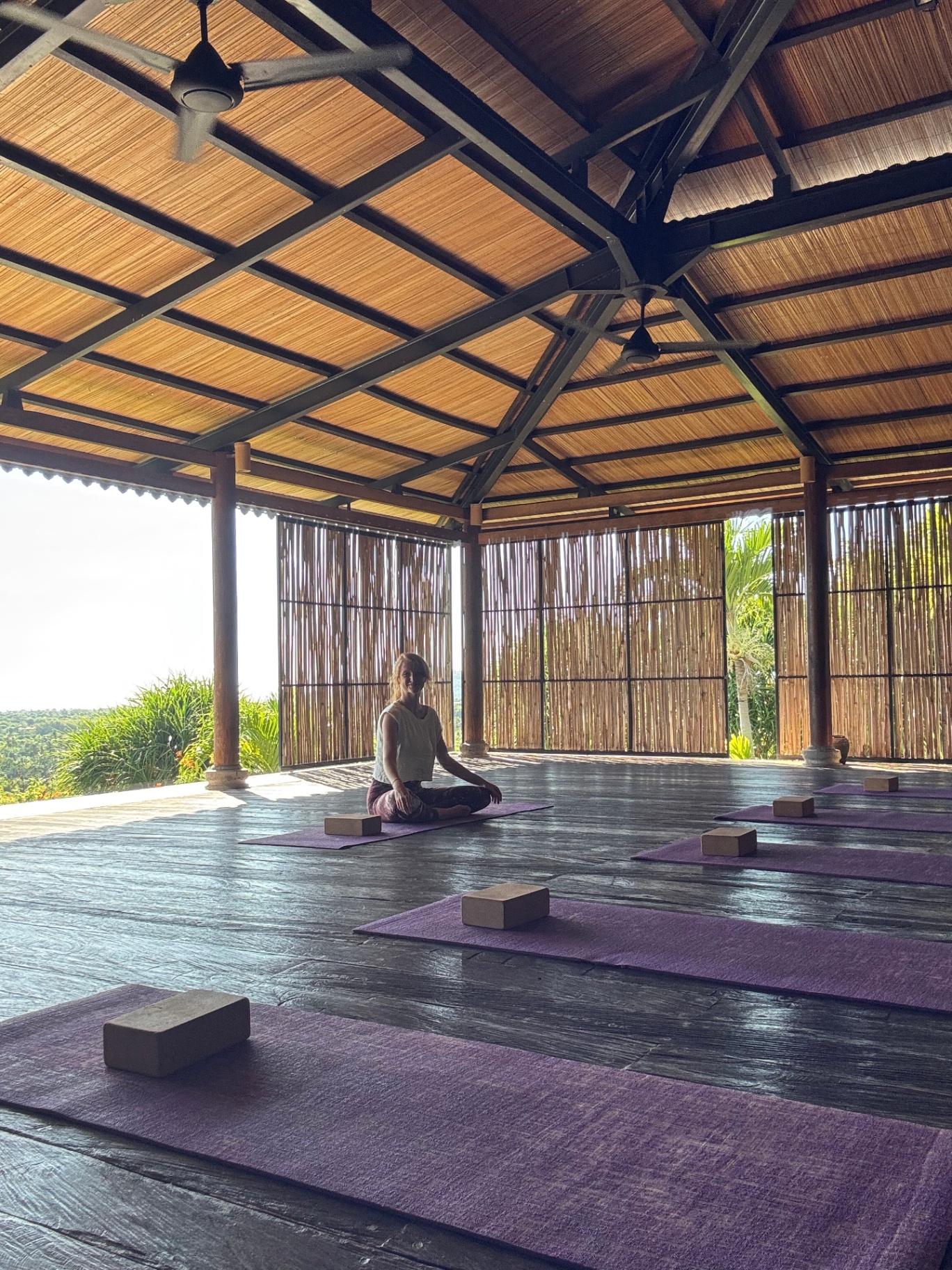 Joanna in the open-air yoga shala